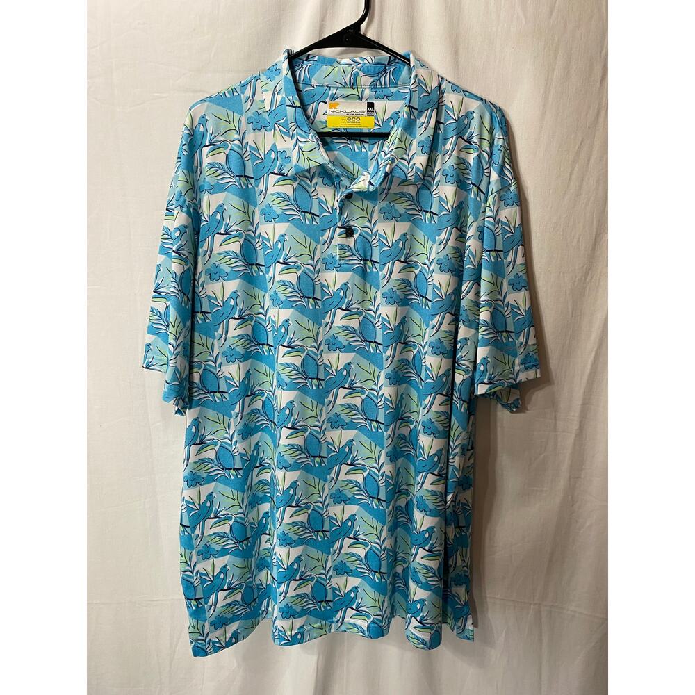 Nicklaus Eco Choice Parrot Toucan Bird Golf Polo Blue Green 2XL